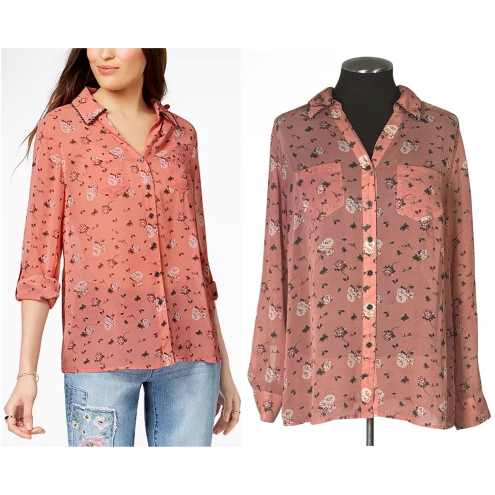 Style & Co. – Floral Sheer Beaded Button-Down Blouse – Macy’s - Medium